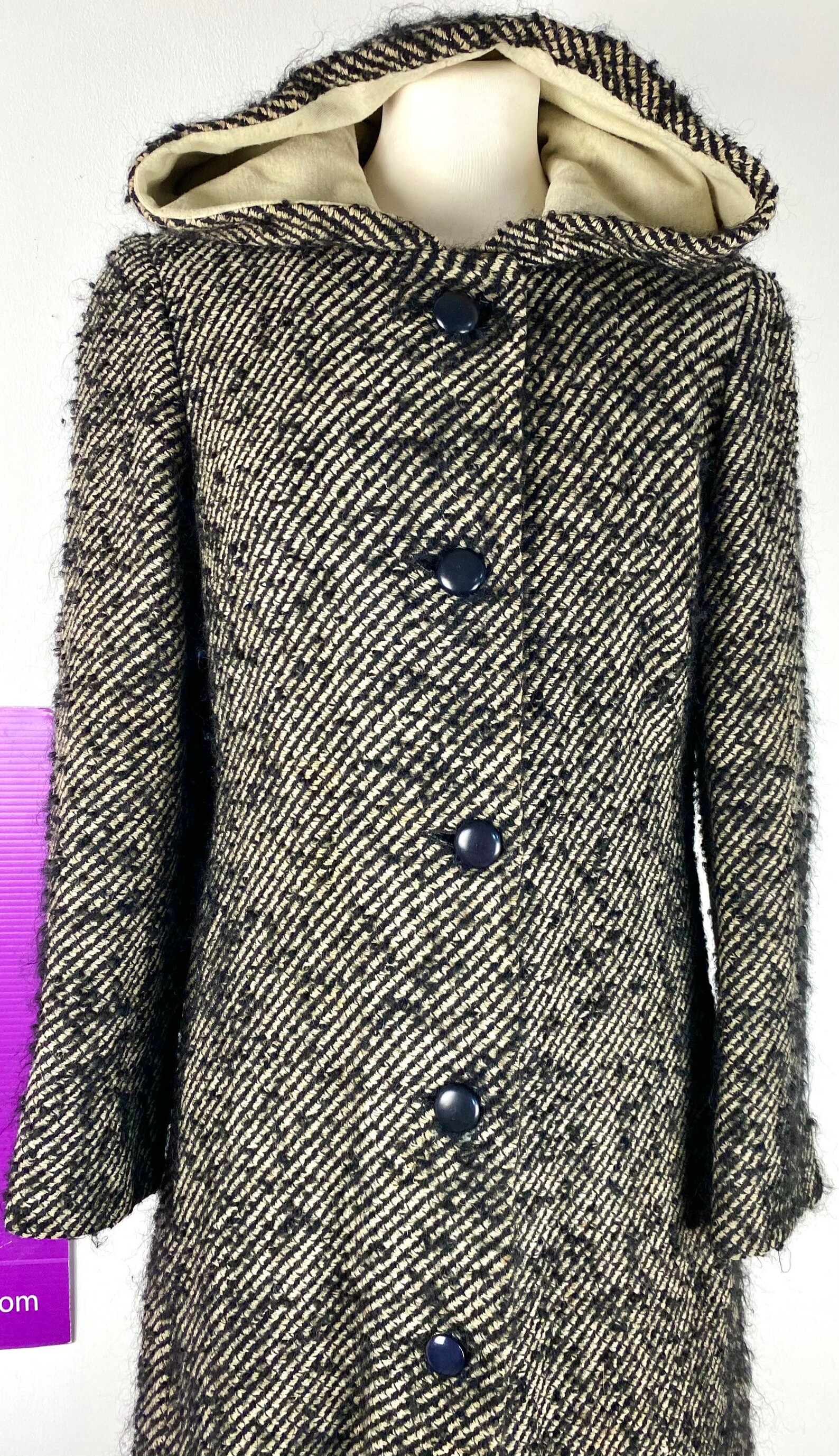 60s True Vintage Wool Beige White Fluffy Wool Warm Hooded Coat Etsy