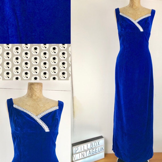 1960s Sambo fashions blue velvet maxi dress