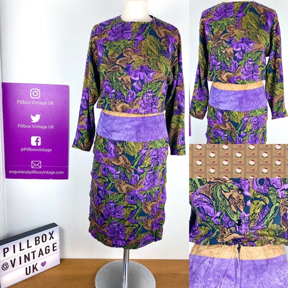 Vintage 1980s Act I New York purple floral tiered
