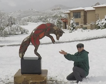 Made to Order Large Found Object Outdoor Custom Metal Fox Sculpture by Jacob Novinger