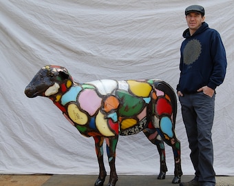Custom Metal Sheep Sculpture: Colorful Upcycled Art, Made to Order