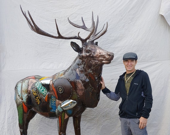 Custom Made to Order Reclaimed Metal Elk Sculpture by Jacob Novinger