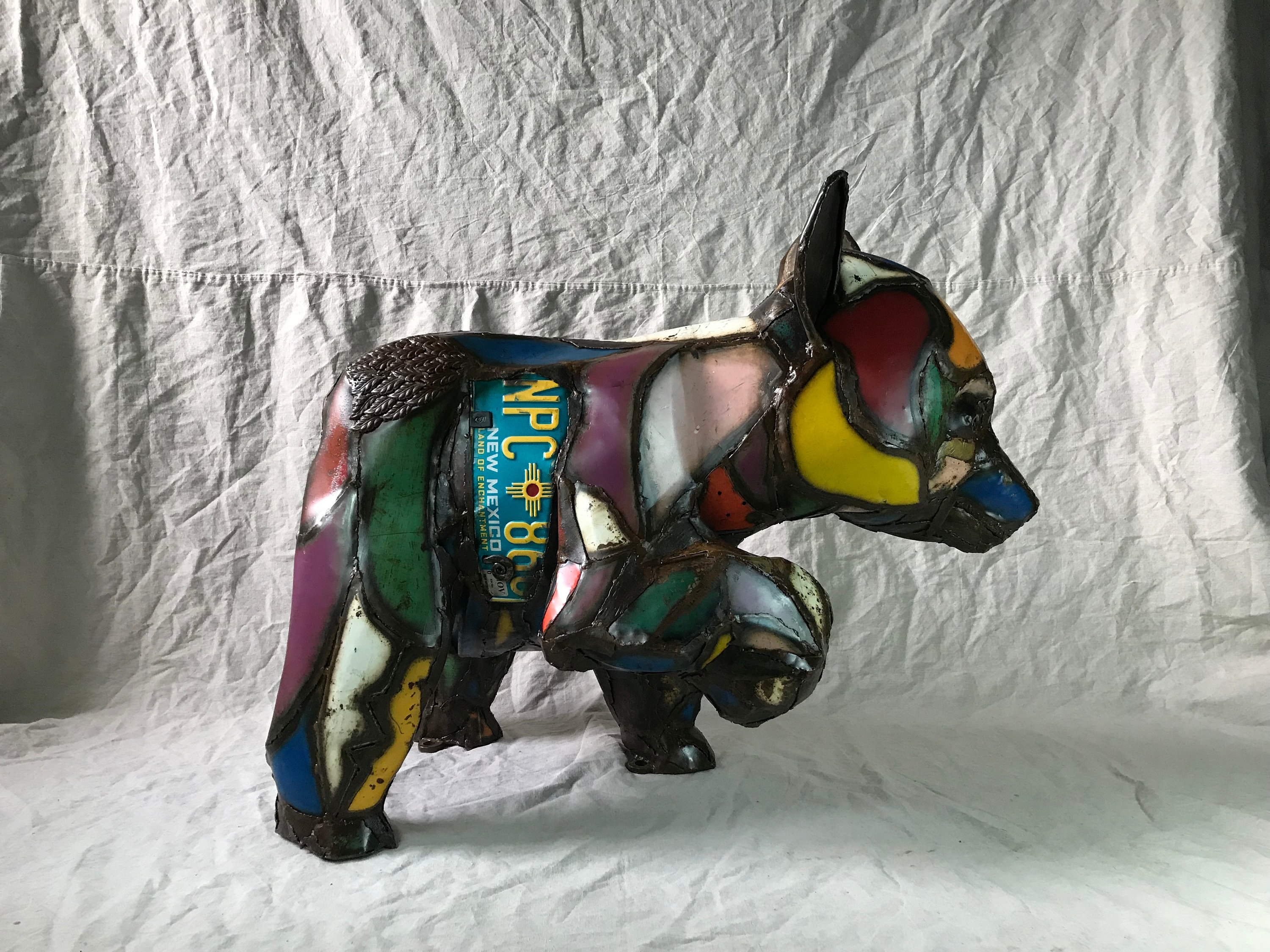 Made to Order Outdoor Metal Bear Cub Sculpture Made Out of Found Objects By Jacob Novinger