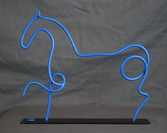 Small Blue Abstract Metal Horse Forged Sculpture by Jacob Novinger