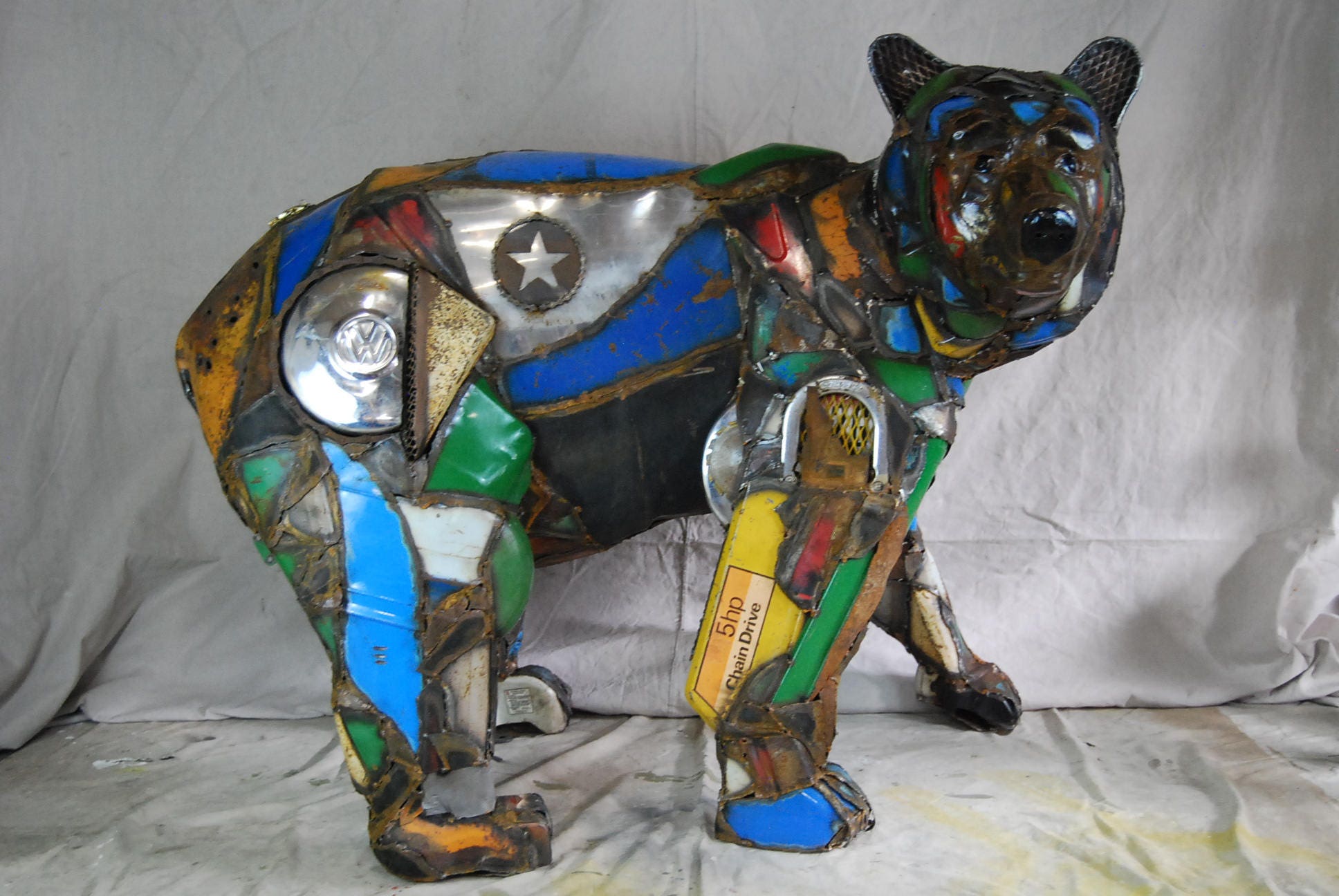 Large Outdoor Custom Made Metal Bear Sculpture Made Out of Found