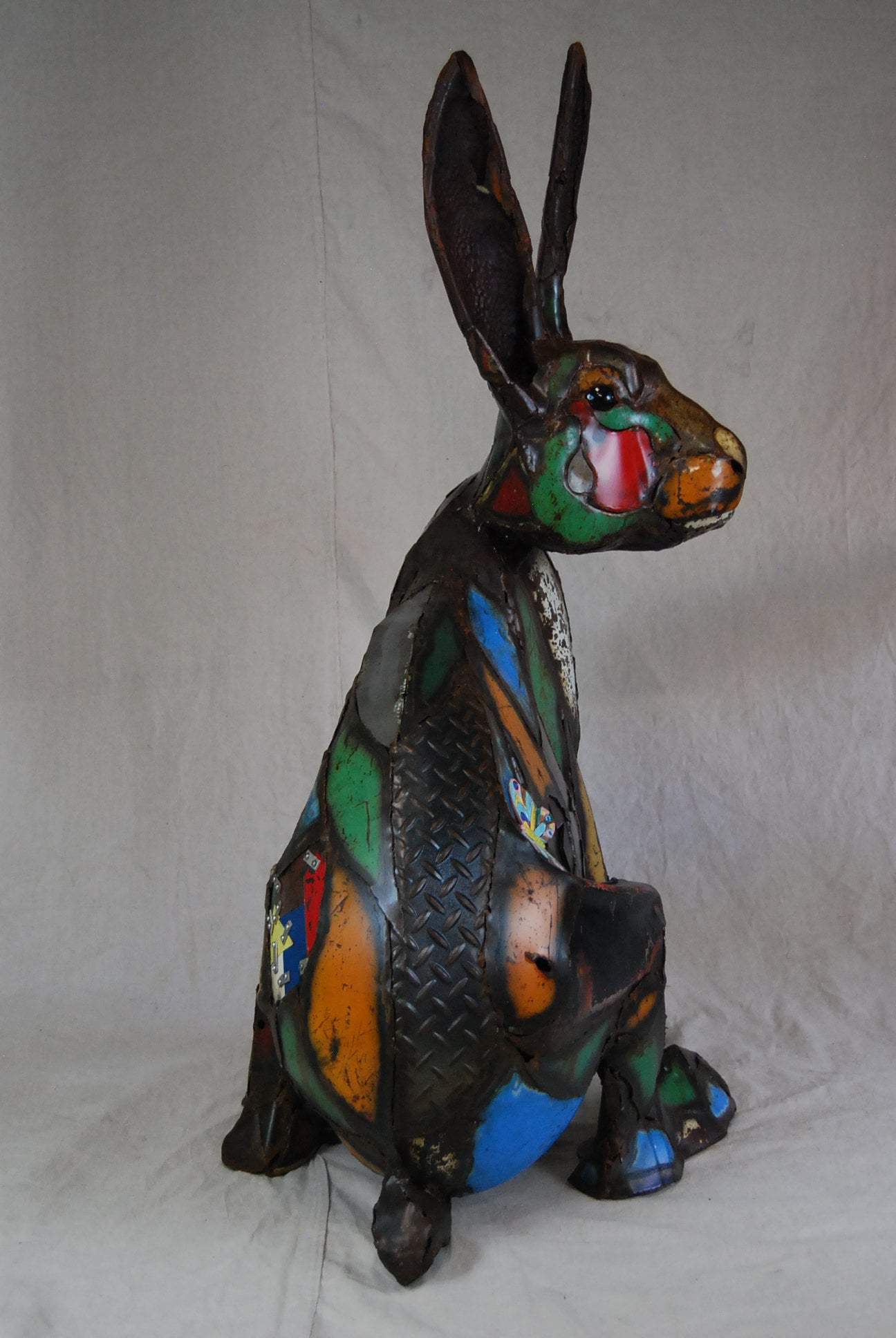 Made to Order Large Outdoor Metal Rabbit Sculpture Made Out of Found