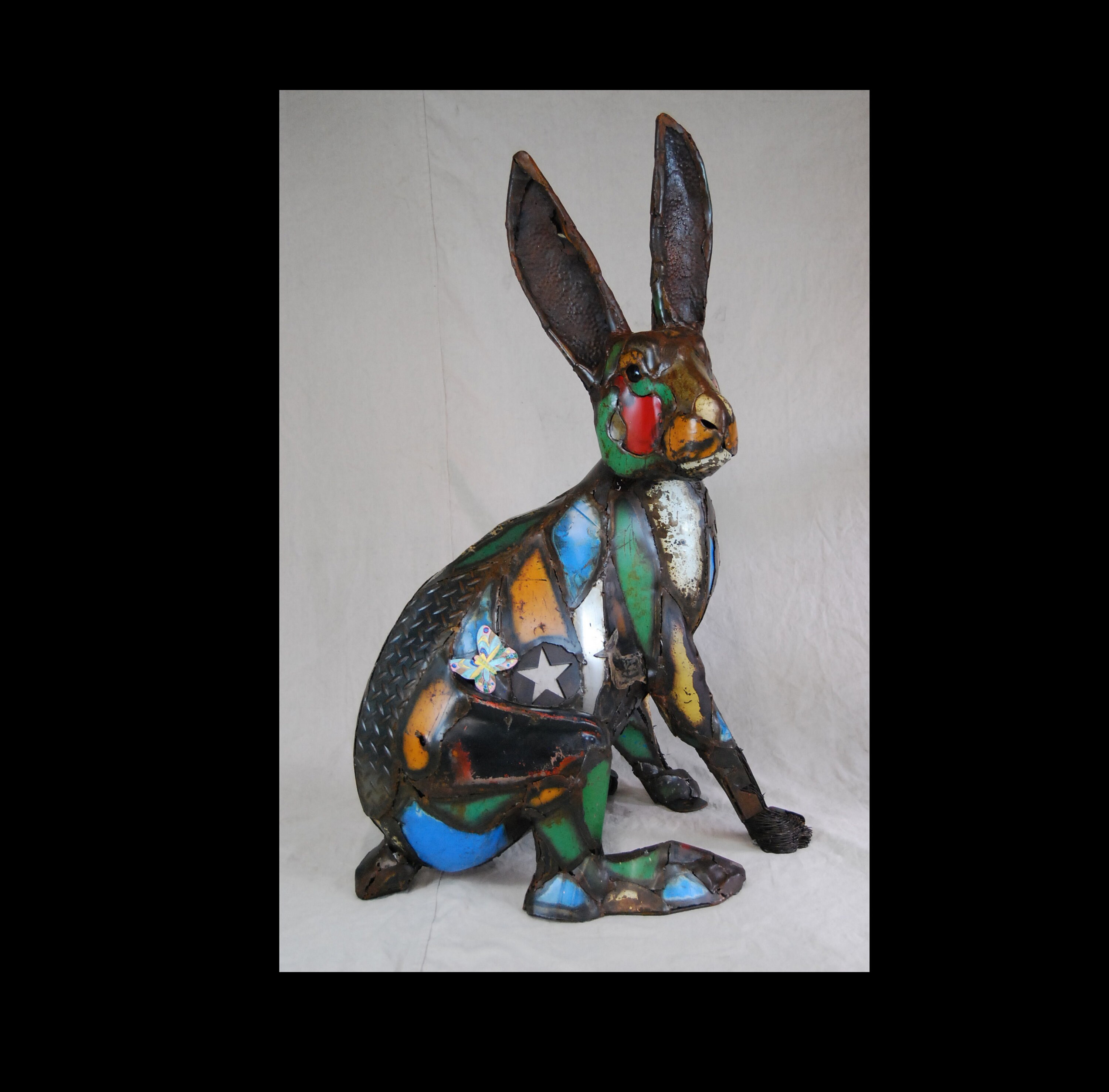 Made to Order Large Outdoor Metal Rabbit Sculpture Made Out of Found