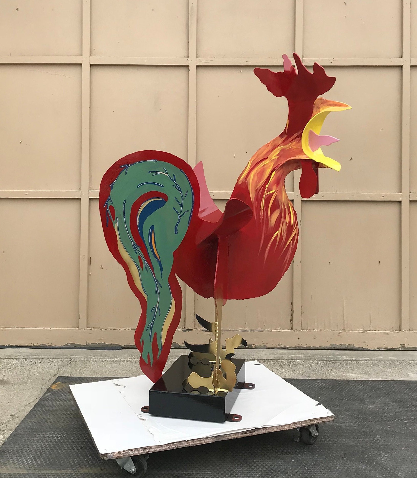 large metal chicken statue