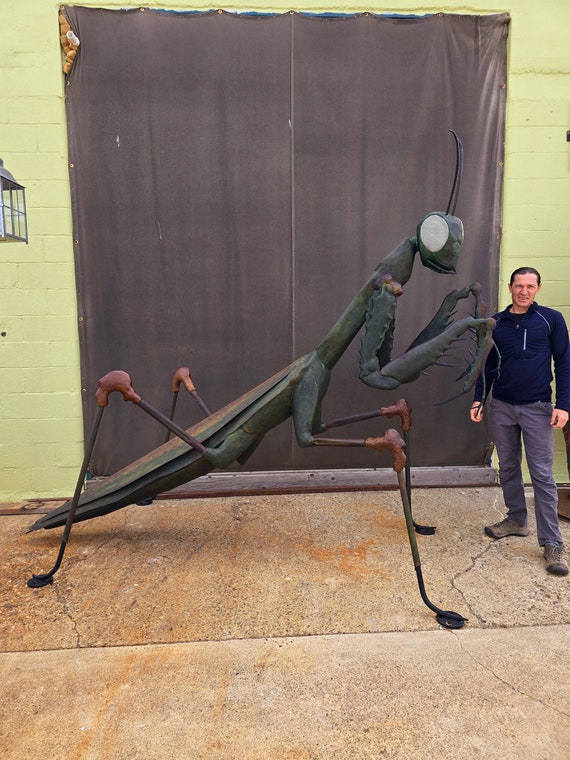 Custom Made Outdoor Metal Praying Mantis Sculpture Made to Order By Jacob Novinger