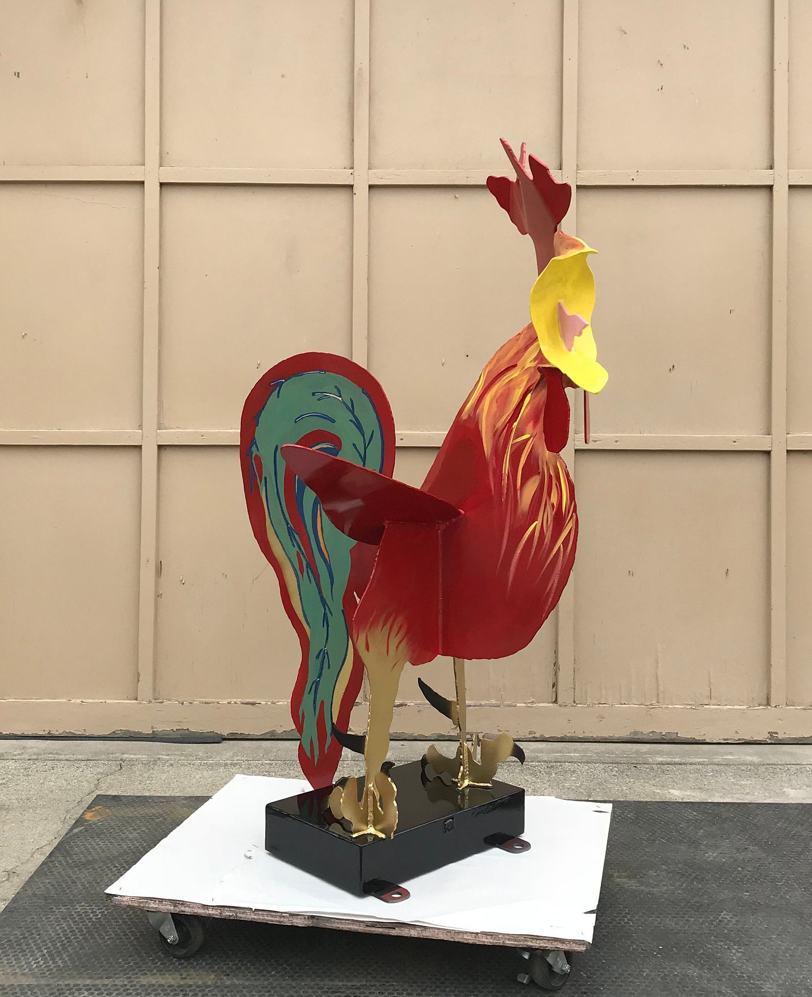 large metal chicken statue