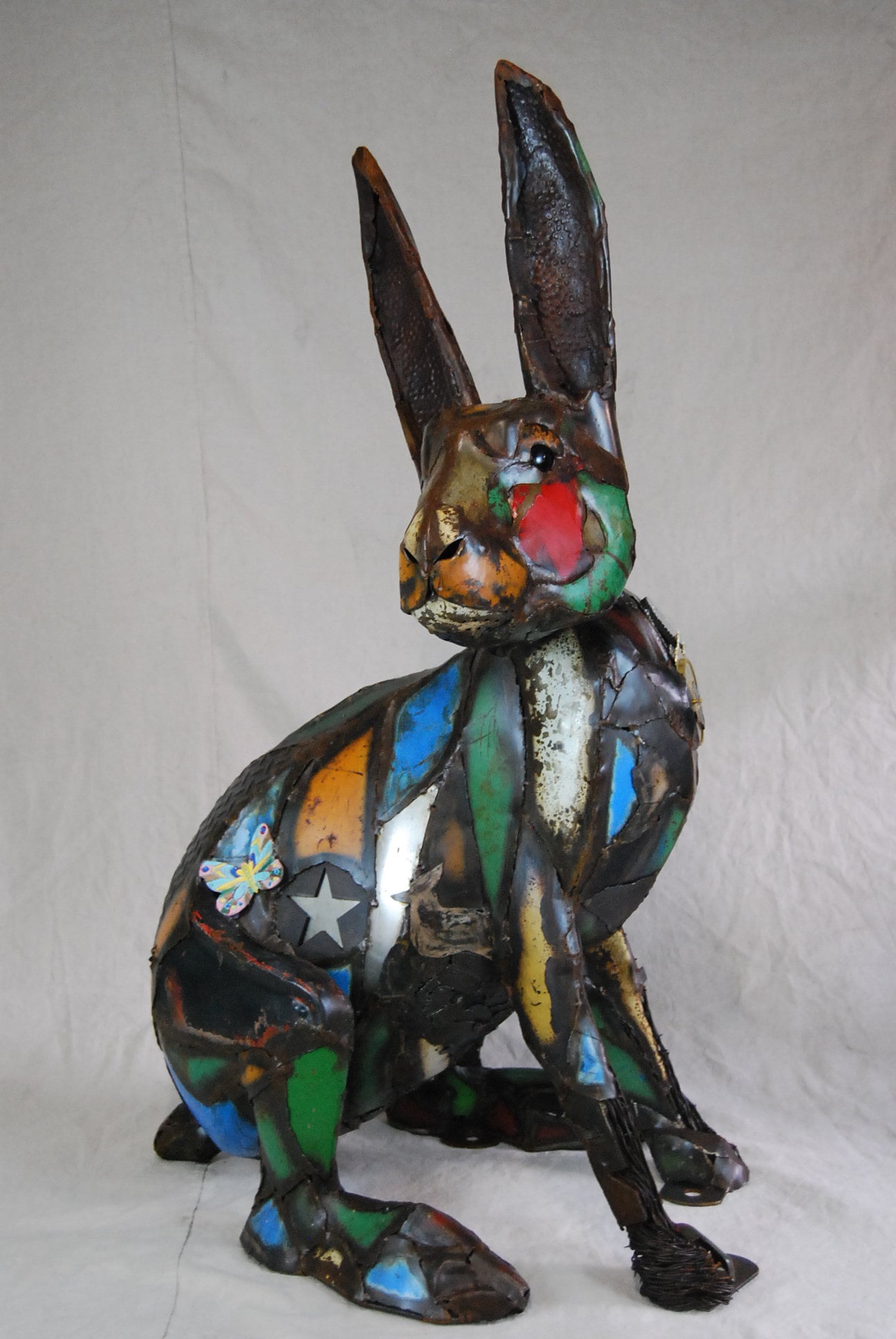 Made to Order Large Outdoor Metal Rabbit Sculpture Made Out of Found