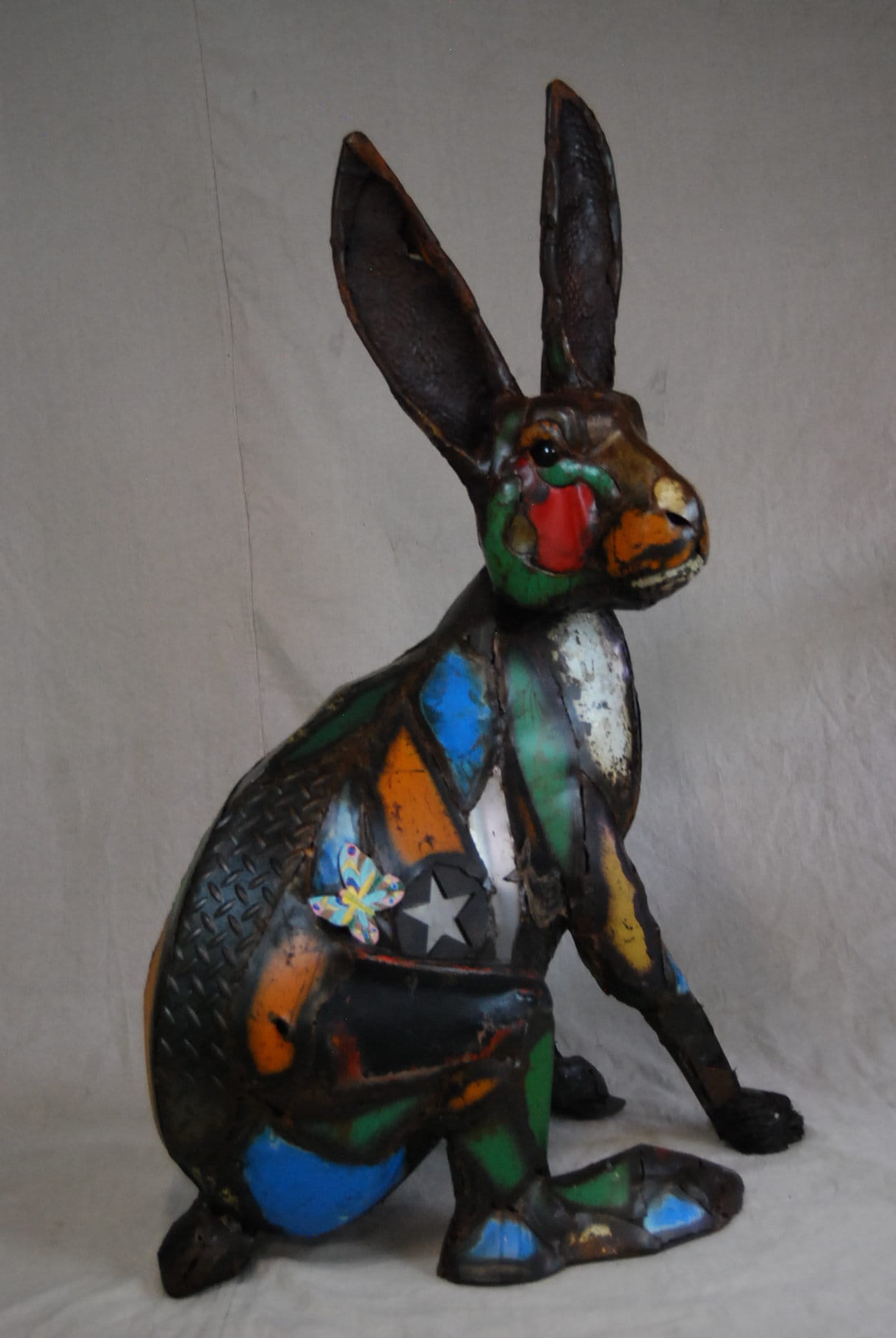Made to Order Large Outdoor Metal Rabbit Sculpture Made Out of Found