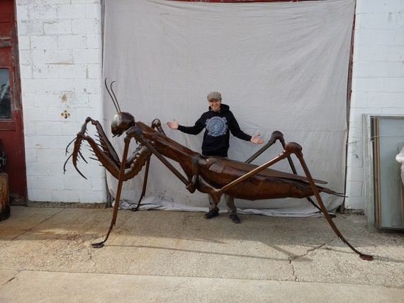 Custom Made Outdoor Metal Praying Mantis Sculpture Made to Order By Jacob Novinger