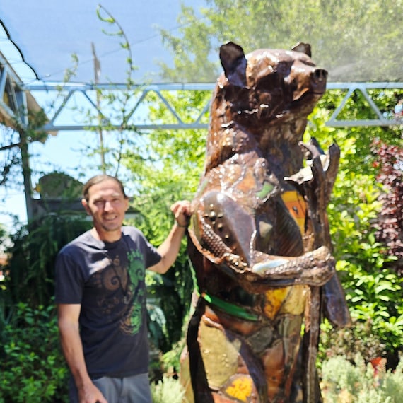 Custom Metal Bear Sculpture: Large Outdoor Found Object Art by Jacob Novinger