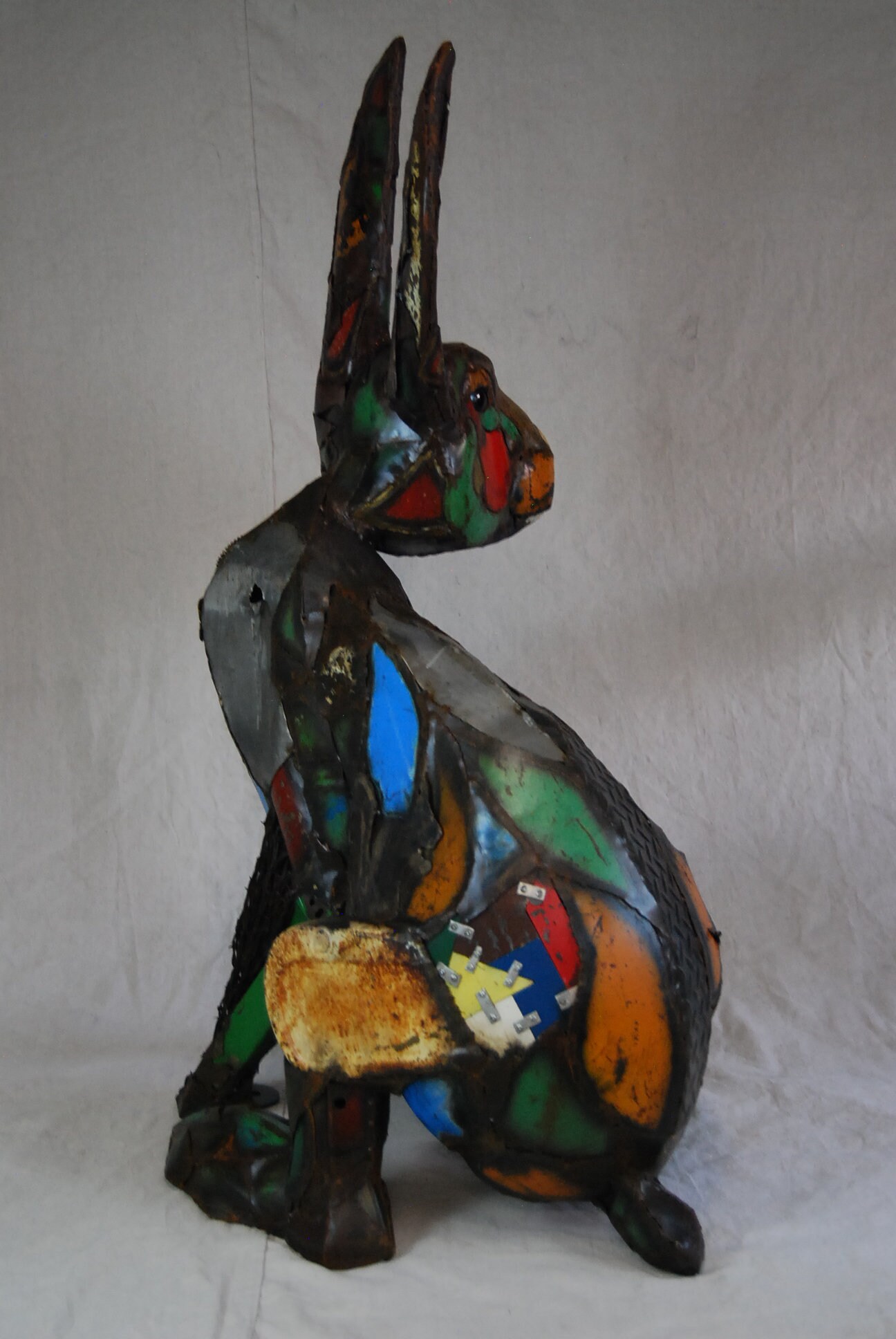 Made to Order Large Outdoor Metal Rabbit Sculpture Made Out of Found
