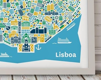 Affiche de Lisbonne  Carte illustré