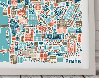 Affiche de Prague Carte illustré