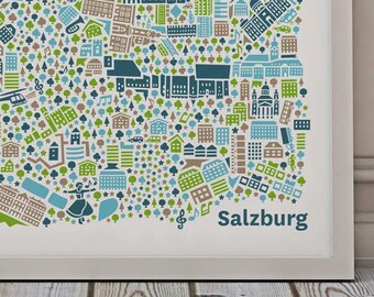 Affiche de Salzbourg Carte illustré