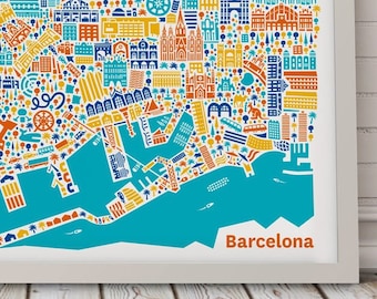 Affiche de Barcelona Carte illustré