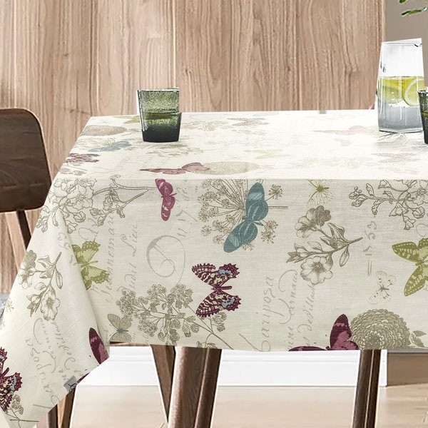 New : Linen Stain Proof Wipe Clean Coated Tablecloth Butterflies - Round Square Rectangle or Oval - Umbrella Hole Available