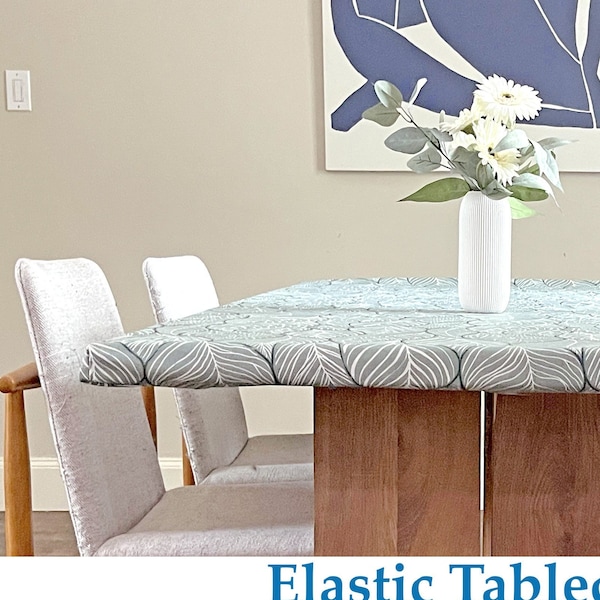 Elastic Tablecloth 86 fabric Options Water Stain Resistant. Custom Made to Your Table Size . Indoor-Outdoor Use. Umbrella Hole Available