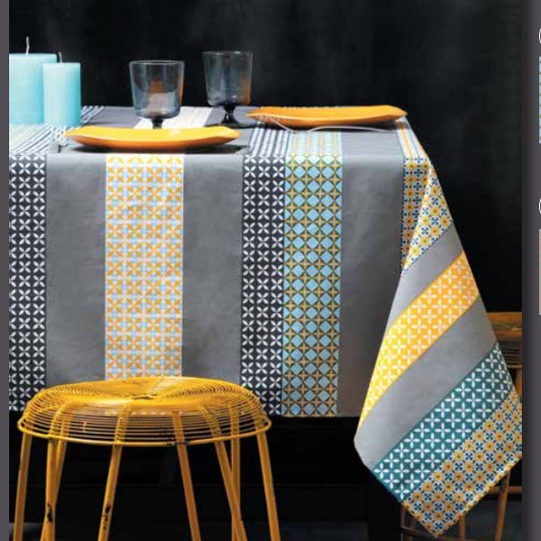 Spill Proof Tablecloth  ArtDeco Colmar Soft Grey- Extra Wide up to 115" available. Umbrella Hole Available- Please choose the size and shape