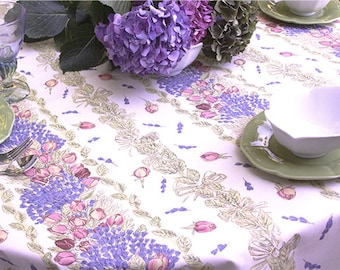 Indoor and Outdoor Use 60 x114 inch Rectangle or Oval Tablecloth Moustiers Birds in Blue Water and Stain Resistant Please Choose the Shape Easy Care Cotton Acrylic Coated French Fabric
