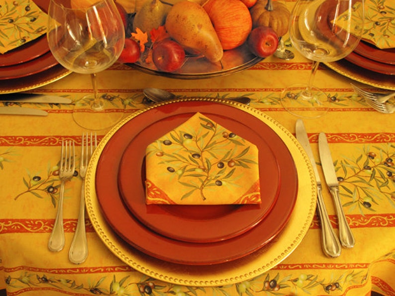 Napkins /& Umbrella Hole available Round Acrylic Coated Wipeable Provence Tablecloth 42 to 63 or Extra Large 115 in diameter available