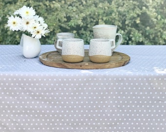 Stain Proof Wipe Clean Coated Tablecloth Dottie Soft Beige- 60x84inches  Rectangle or Oval- Umbrella Hole Available- Stain & Water Resistant
