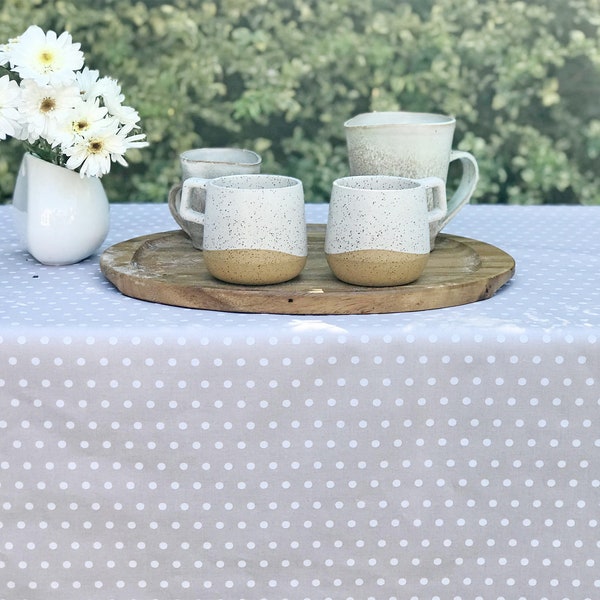 Stain Proof Wipe Clean Coated Tablecloth Dottie Soft Beige- 60x84inches  Rectangle or Oval- Umbrella Hole Available- Stain & Water Resistant