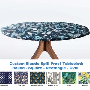 Elastic Spill Proof Custom Tablecloth Round Square Rectangle Oval - Indoor & Outdoor Use. Umbrella Hole Available