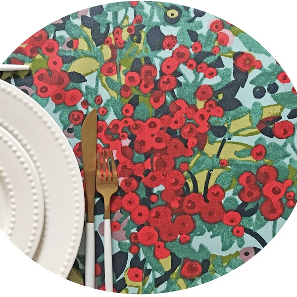 Stain Free Round or Square Tablecloth Camille Red- 42 - 60" or made your size up to 115" - Umbrella Hole & Easy On Off Fastener Available