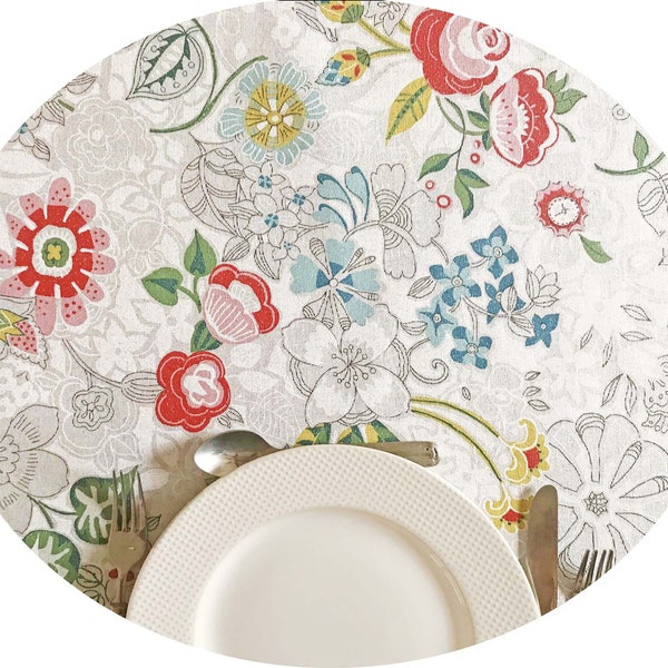 Round or Square Stain Proof Wipe Clean Linen Coated Tablecloth Isabela Rose- Extra wide up to 115" & Umbrella Hole available