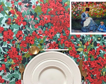 Stain Proof Wipe Clean Coated Tablecloth Camille Red - Round Square Rectangle or Oval- Umbrella Hole Available