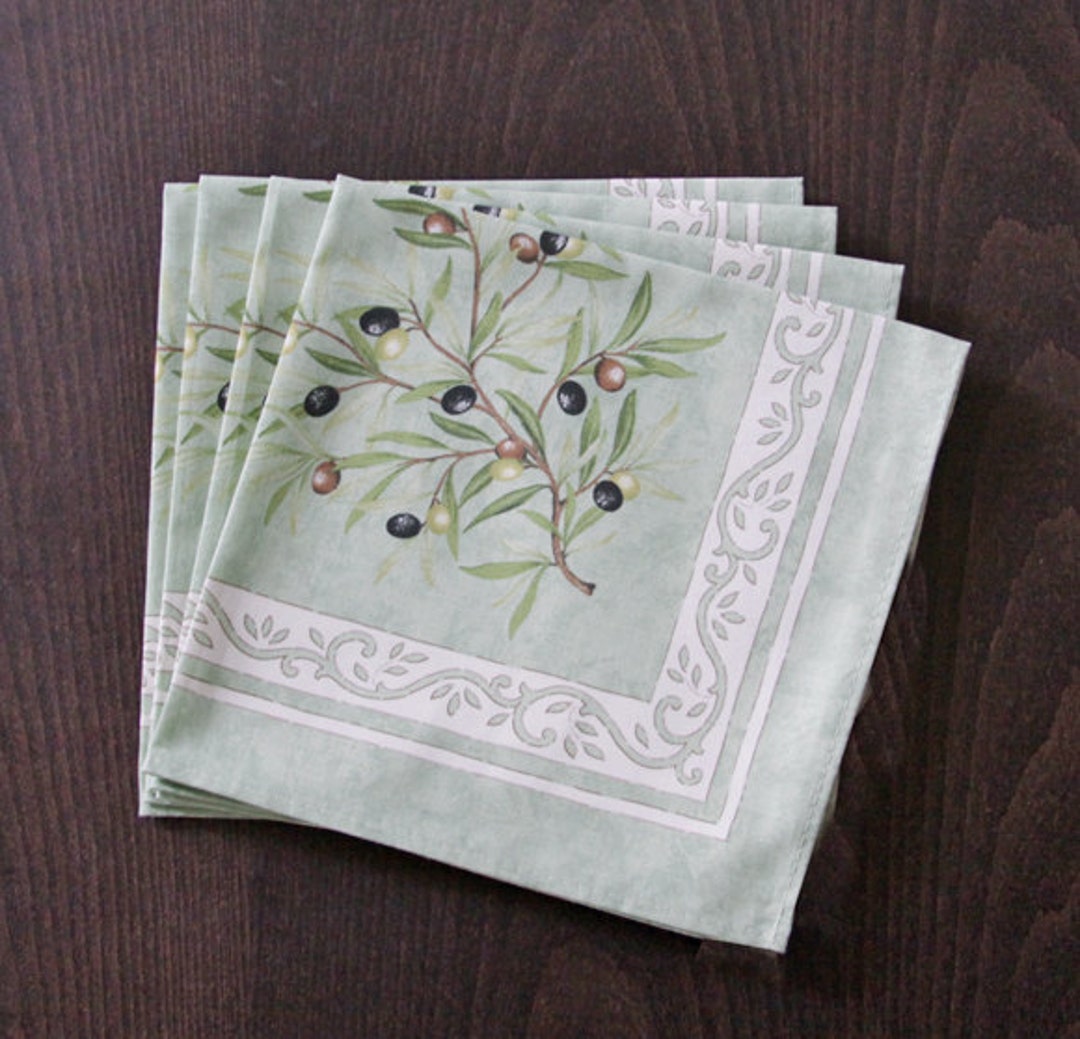 Set of Natural Cotton Provence Napkins Olive Branches in Green Sage Etsy