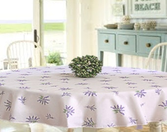 Stain Proof Round Square Rectangle or Oval Provencal Waterproof Lavender all over off White Tablecloth -  Umbrella Hole available -