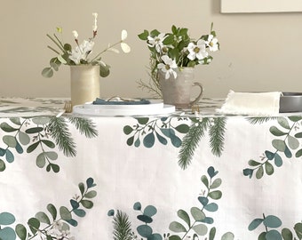 Spill Proof Linen Coated Tablecloth Nordmann - Round Square Rectangle or Oval - Umbrella Hole & Fastener available Available Botanical Décor