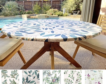Elastic Fitted Indoor & Outdoor Stain-Proof French Coated Tablecloth Round Square Rectangle Oval. 85Fabrics Options. Umbrella Hole Available