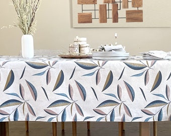 French Linen Stain Proof Tablecloth Kentiva Marine - Round Square Rectangle or Oval- Umbrella Hole & Custom Sizes Available- Deco Art Decor