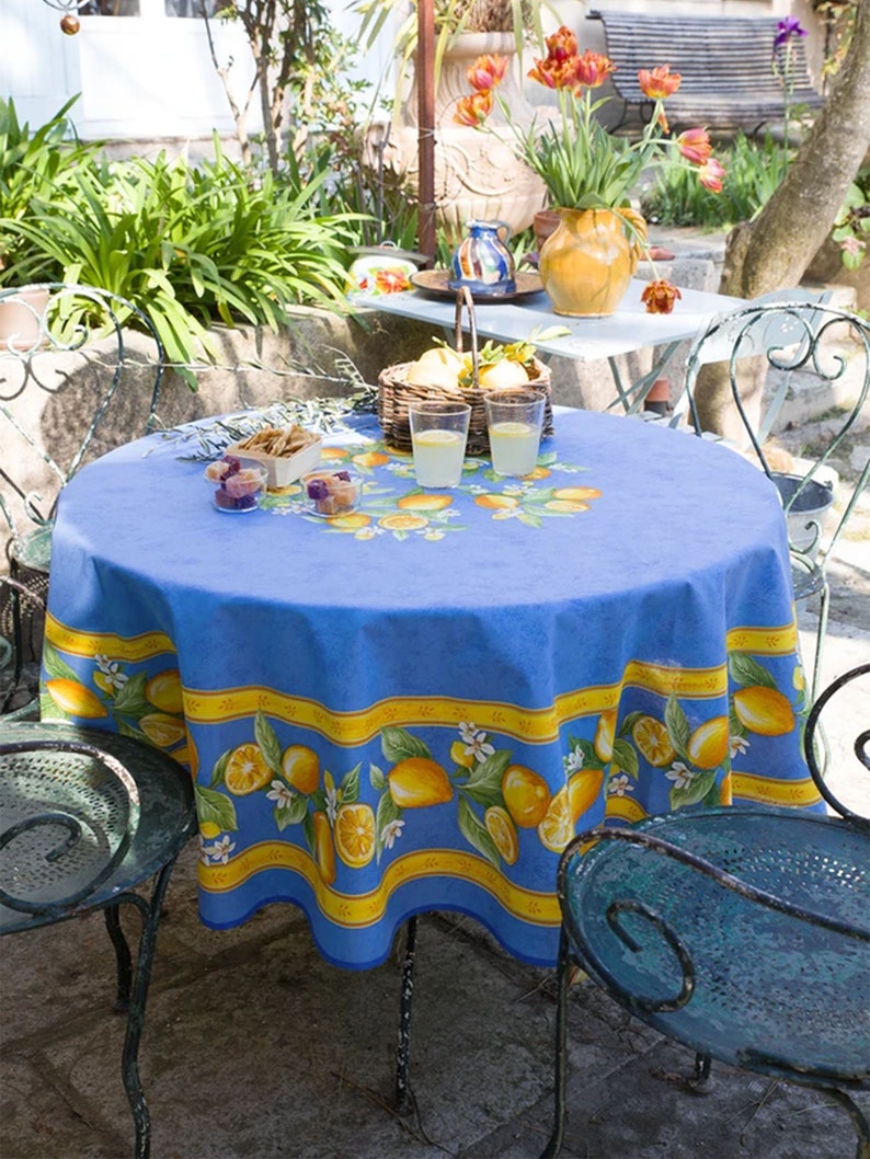 70 inches Round Tablecloth Provence Oilcloth Lemons in Etsy