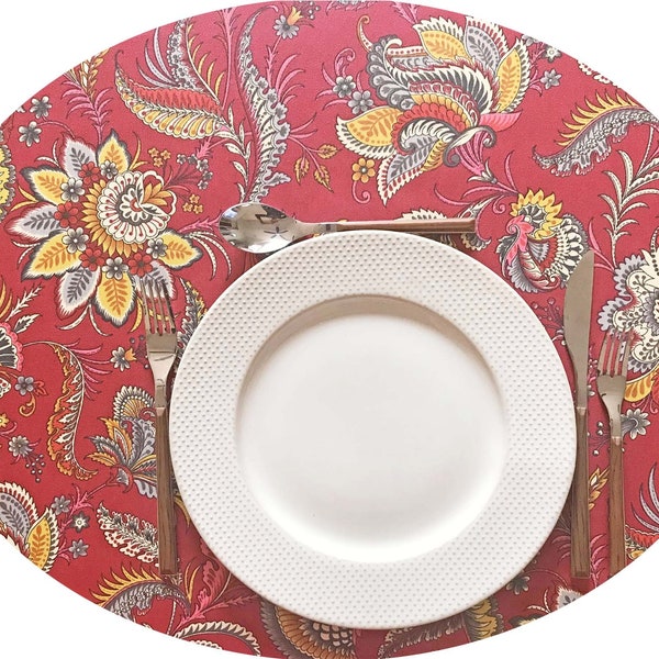 Round or Square Stain Proof Wipe Clean Linen Coated Tablecloth Isadora Red - Extra wide up to 115" & Umbrella Hole available