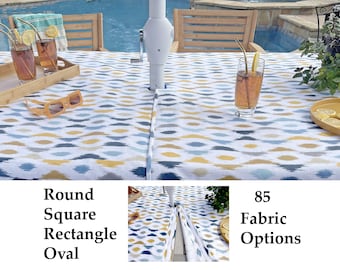 Outdoor Umbrella Tablecloth with Easy On and Off Fastener Option - Round Square Rectangle or Oval - 85 Fabric Options- Ready for Gifting