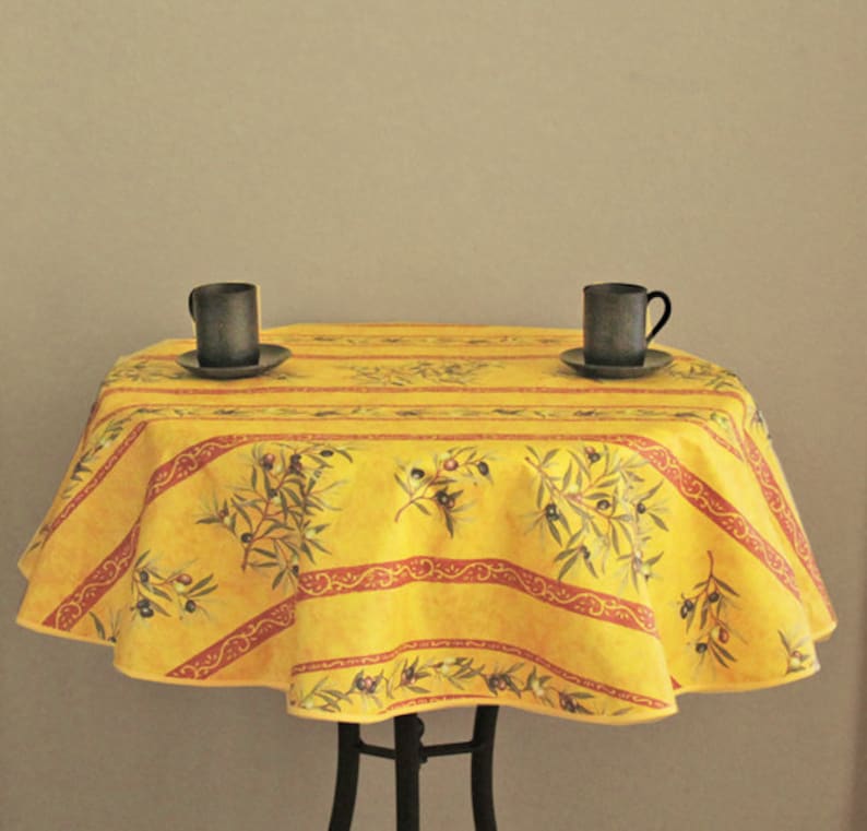 Napkins /& Umbrella Hole available Round Acrylic Coated Wipeable Provence Tablecloth 42 to 63 or Extra Large 115 in diameter available