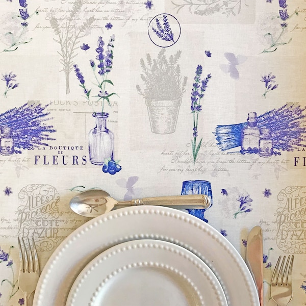 Stain Proof Wipe Clean Coated Tablecloth Lavender Garden- Round Square Rectangle or Oval-  Extra wide up to 115" & Umbrella Hole