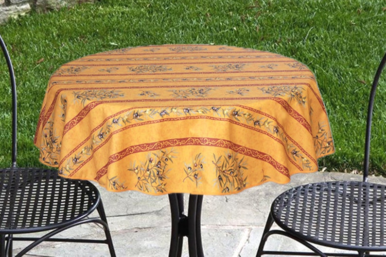 Napkins /& Umbrella Hole available Round Acrylic Coated Wipeable Provence Tablecloth 42 to 63 or Extra Large 115 in diameter available