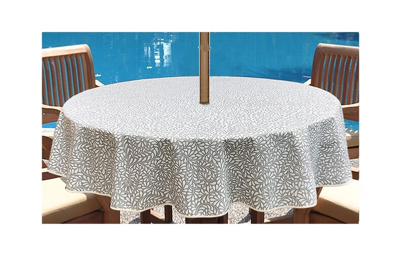 60 In Round Umbrella Coated Tablecloth Provence Arles Soft Grey Water Stain Resistant Laminated Outdoor