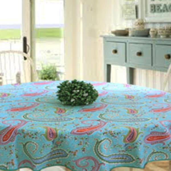 Stain Proof Wipe Clean Coated Tablecloth Pashmina Turquoise- Round Square Rectangle or Oval- Extra wide up to 115" & Umbrella Hole available