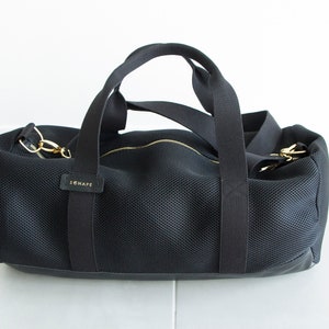 TEXTILE BLACK DUFFEL, textile luggage gymbag, fitness bag, beach bag, textile tote, casual sporty gym bag, summer big bag, leather duffel image 3