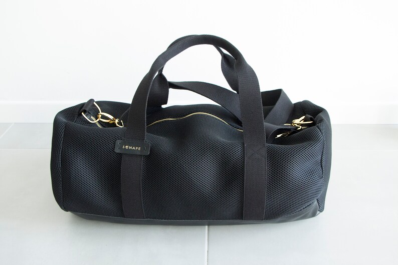 TEXTILE BLACK DUFFEL, textile luggage gymbag, fitness bag, beach bag, textile tote, casual sporty gym bag, summer big bag, leather duffel image 3