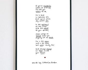If You're Wondering Where To Find Me – Handwritten Sympathy Poem Print for Comfort and Healing